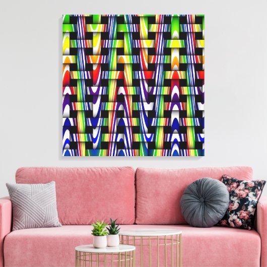 Kleurrijk modern blauw groen gele zigzagpatroon canvas afdruk (Insitu (Woonkamer))