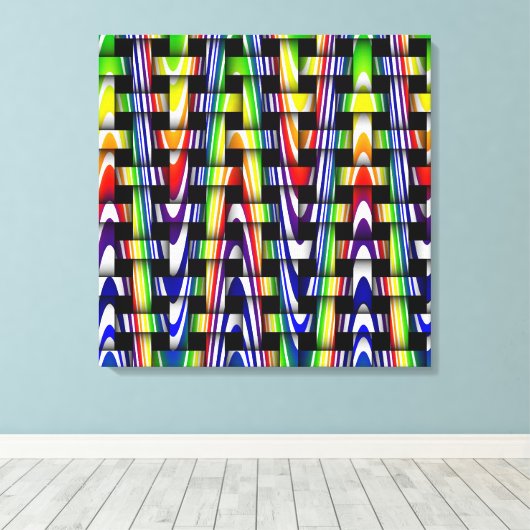 Kleurrijk modern blauw groen gele zigzagpatroon canvas afdruk (Insitu (Houten vloer))