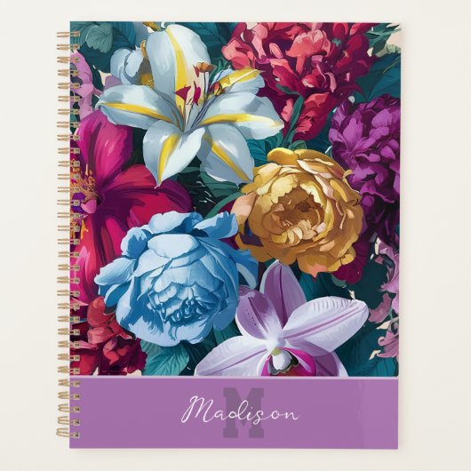 Kleurrijk modern bloemenmonogram planner (Voorkant)