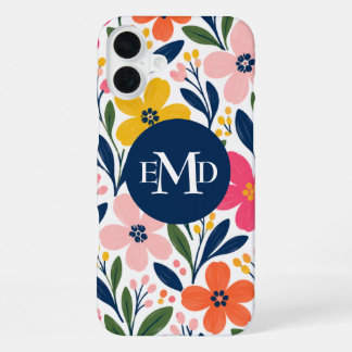 Kleurrijk modern bloemmotief met botanische patron iPhone 16 plus hoesje
