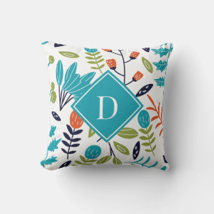 Kleurrijk modern bloemmotief monogram kussen