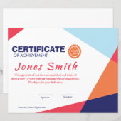 Kleurrijk modern certificaat van prestatie corpora (Voorkant / Achterkant)