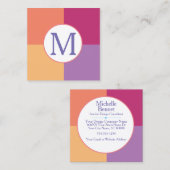 Kleurrijk Modern Custom Monogram Initiaal Vierkante Visitekaartje (Voorkant / Achterkant)
