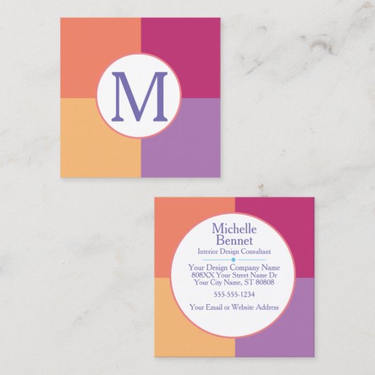 Kleurrijk Modern Custom Monogram Initiaal Vierkante Visitekaartje (Voorkant / Achterkant)