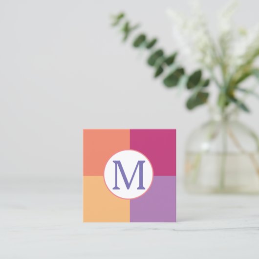 Kleurrijk Modern Custom Monogram Initiaal Vierkante Visitekaartje (Staand voorkant)