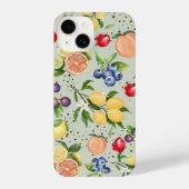 Kleurrijk modern  fruitpatroon grijs iPhone hoesje (Achterkant)