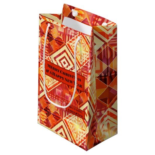 Kleurrijk modern geometrisch feestelijk ontwerp klein cadeauzakje (Voorkant Gekanteld)