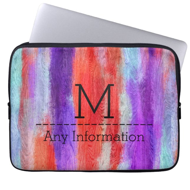 Kleurrijk modern houten monogram #6 laptop sleeve (Voorkant)