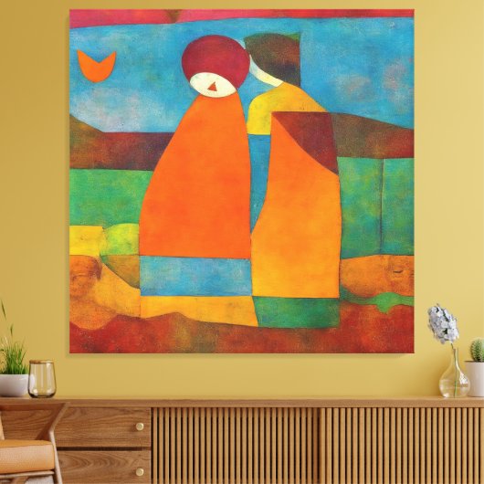 Kleurrijk, modern impressionistisch koppel #1 canvas afdruk (Insitu (Woonkamer))