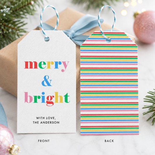 Kleurrijk Modern Kerstfeest Merry and Bright Cadeaulabel