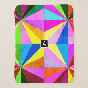 Kleurrijk Modern Meerkleurig Geometrisch Monogra Sherpa Deken