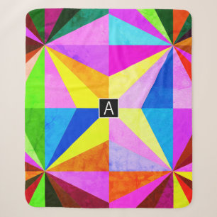 Kleurrijk Modern Meerkleurig Geometrisch Monogra Sherpa Deken