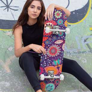 Kleurrijk Modern Meisje Bloemen Patroon Persoonlijk Skateboard