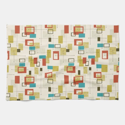 Kleurrijk modern Mid-Century retro patroon Theedoek (Horizontaal)