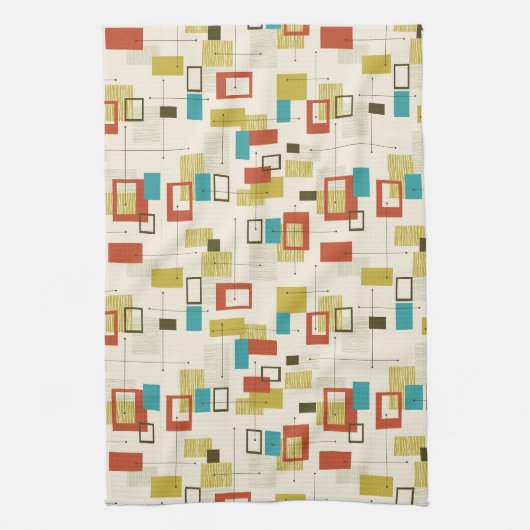 Kleurrijk modern Mid-Century retro patroon Theedoek (Verticaal)