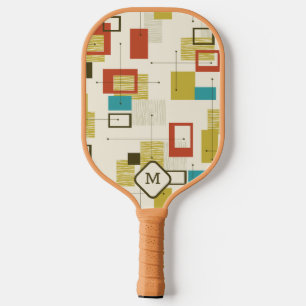 Kleurrijk modern midden-eeuws geometrisch patroon pickleball paddle