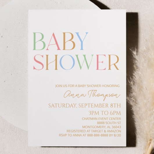 Kleurrijk modern minimalistisch Baby shower Kaart