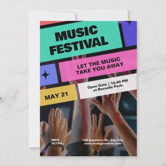 Kleurrijk modern muziekfestival, muzikaal feest kaart (Voorkant)