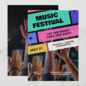 Kleurrijk modern muziekfestival, muzikaal feest kaart (Voorkant / Achterkant)