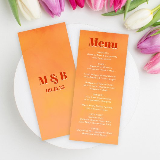 Kleurrijk Modern Oranje Zonsondergang Monogram Tro Menu