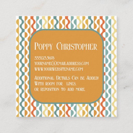 Kleurrijk Modern Retro Wave Patroon 9.8 Vierkante Visitekaartje (Achterkant)
