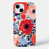 Kleurrijk Modern Rood Wit Blauw Aquarel Bloemig Case-Mate iPhone Case (Achterkant)