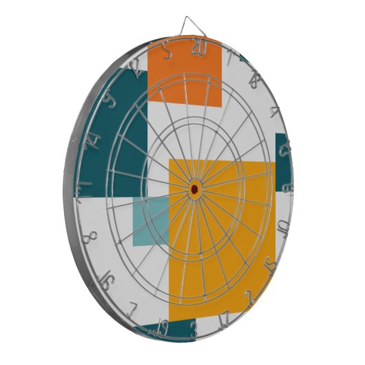 Kleurrijk, modern, speelbaar vierkant geometrisch  dartbord (Voorkant Links)