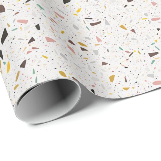 Kleurrijk modern terrazzo textuurpatroon cadeaupapier (Rol Hoek)