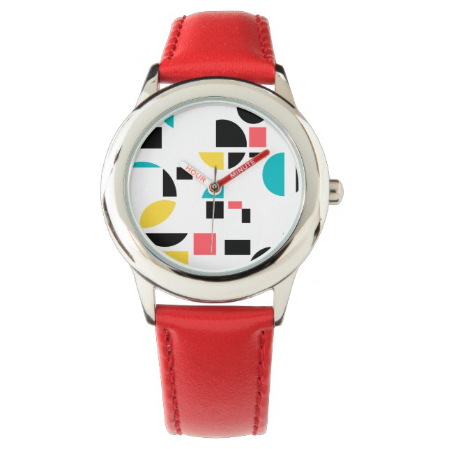 Kleurrijk, modern, trendy, leuk, vrolijk geometris horloge (Voorkant)