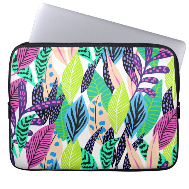 kleurrijk modern tropisch botanisch patroon laptop sleeve (Voorkant)