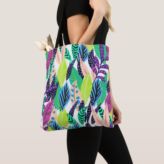 Kleurrijk modern tropisch botanisch tote bag (Dichtbij)