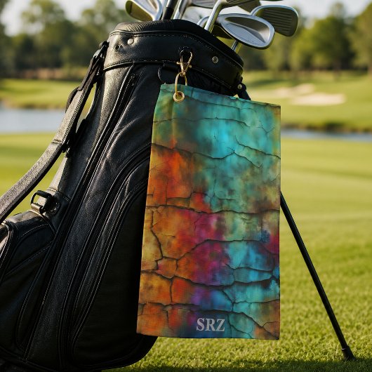 Kleurrijk Modern Vervuild Abstract Monogram Golfhanddoek