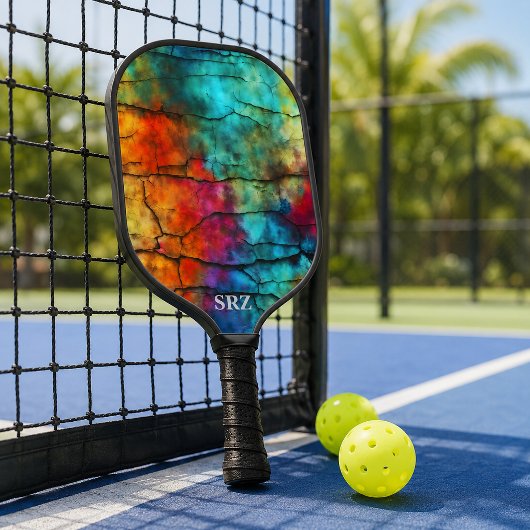 Kleurrijk Modern Vervuild Abstract Monogram Pickleball Paddle