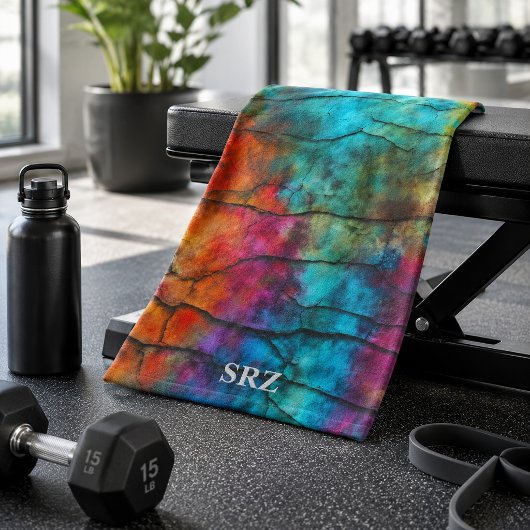 Kleurrijk Modern Vervuild Abstract Monogram Sport Handdoek