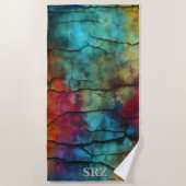 Kleurrijk Modern Vervuild Abstract Monogram Strandlaken (Voorkant)