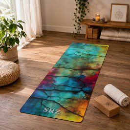 Kleurrijk Modern Vervuild Abstract Monogram Yogamat