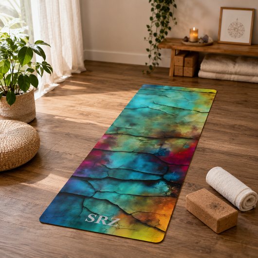 Kleurrijk Modern Vervuild Abstract Monogram Yogamat