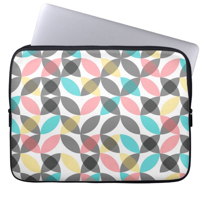 Kleurrijk, modern, vrolijk cirkelvormig geometrisc laptop sleeve (Voorkant)