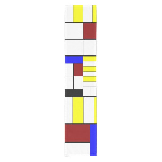 Kleurrijk Mondriaan Stijl Rood, Blauw, Geel Patroo Korte Tafelloper (Voorkant)