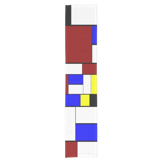 Kleurrijk Mondriaan Stijl Rood, Blauw, Geel Patroo Korte Tafelloper (Voorkant)