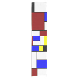 Kleurrijk Mondriaan Stijl Rood, Blauw, Geel Patroo Korte Tafelloper