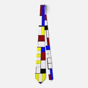 Kleurrijk Mondriaan Stijl Rood, Blauw, Geel Patroo Stropdas