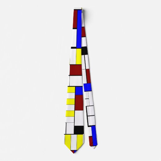 Kleurrijk Mondriaan Stijl Rood, Blauw, Geel Patroo Stropdas (Voorkant)