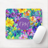 Kleurrijk Monogram Chic Waterverf Bloemig Muismat (Met muis)