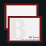 Kleurrijk Monogram Donkerrood Familiebriefpapier Notitiekaartje<br><div class="desc">Dit ontwerp heeft een krachtig, vervaagd monogram op de achtergrond en ruimte voor een naam/tekst onderaan. Klik op de aanpassen knop als je de ontwerpelementen wilt aanpassen en/of de tekst verder wilt wijzigen! Variaties van dit ontwerp, extra kleuren en bijpassende producten zijn beschikbaar in onze winkel, zazzle.com/store/doodlelulu. Neem contact met...</div>