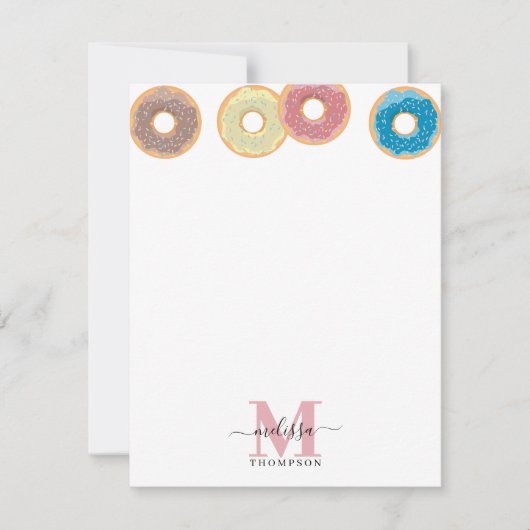 Kleurrijk Monogram met Donuts en Strooisel Notitiekaartje (Voorkant)