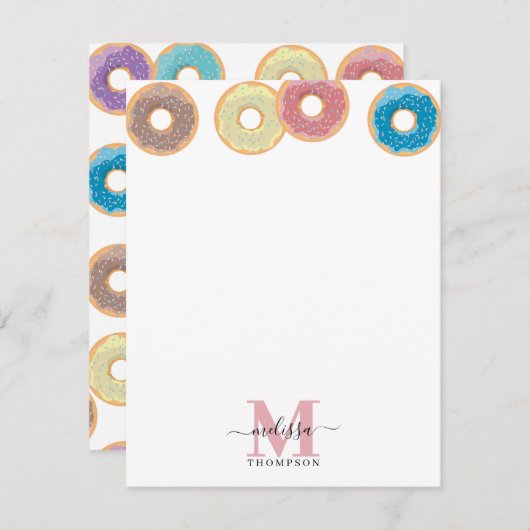 Kleurrijk Monogram met Donuts en Strooisel Notitiekaartje (Voorkant / Achterkant)