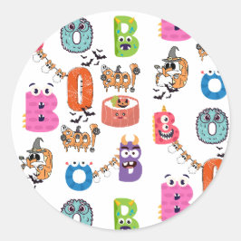 Kleurrijk Monster “BOO” Halloween Cartooneske Vorm Ronde Sticker