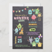 Kleurrijk Monster Thema Kids Verjaardagsfeest Kaart (Voorkant)