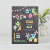 Kleurrijk Monster Thema Kids Verjaardagsfeest Kaart (Staand voorkant)